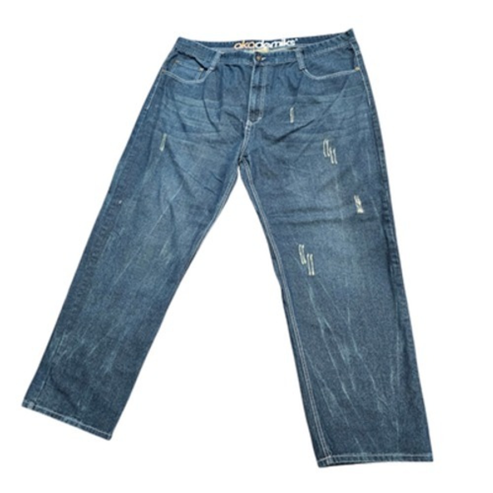 Akademiks Men's Size 46x34 Baggy Loose Fit Distressed Blue Denim Jeans Y2K